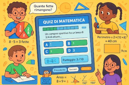 Quiz Interattivo di Matematica per Bambini di Quarta Elementare: Frazioni, Perimetri, Aree e Angoli | Training School Academy