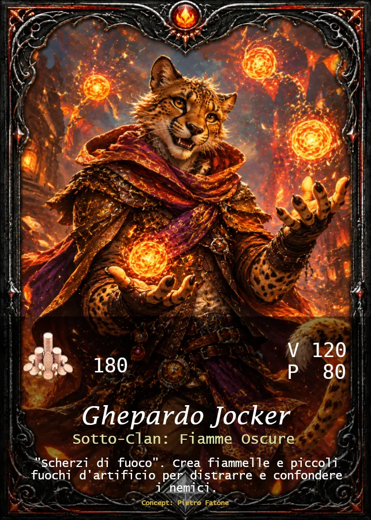Carta Ghepardo Jocker, Custode Argento clan Fiamme Oscure - Custodi delle Terre Magiche
