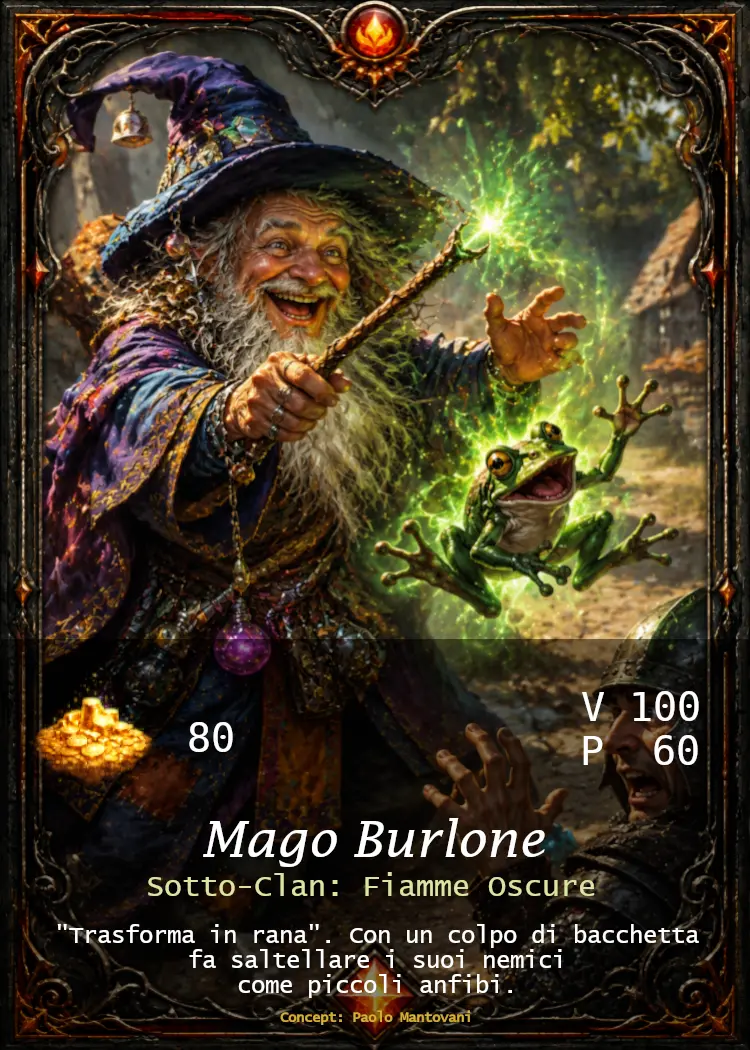 Carta Mago Burlone, Custode Oro del clan Fiamme Oscure - Custodi delle Terre Magiche