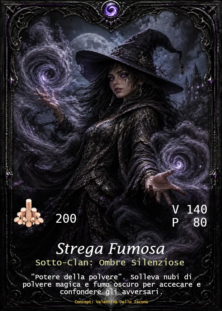 Carta Strega Fumosa, Custode Argento clan Ombre Silenziose - Custodi delle Terre Magiche